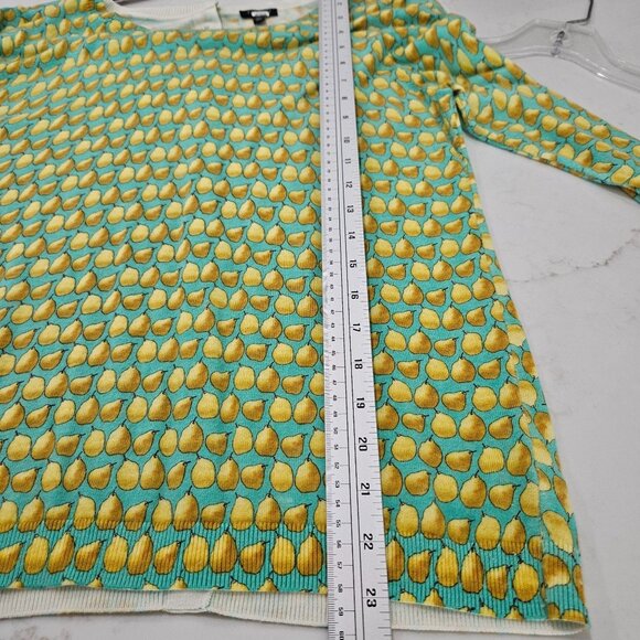 Talbots Sweater LP Faux Button-Back Pear Print Green Yellow Cottagecore - Picture 10 of 10